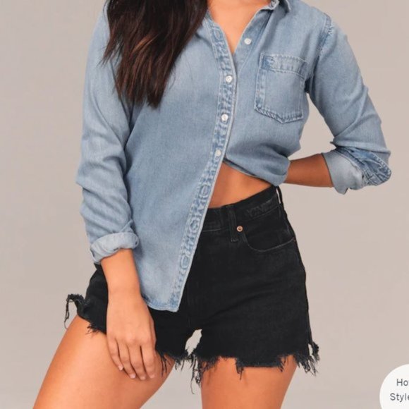 Abercrombie & Fitch Pants - Abercrombie & Fitch Curve Love High Rise Mom Distressed Black Wash Shorts Size 8